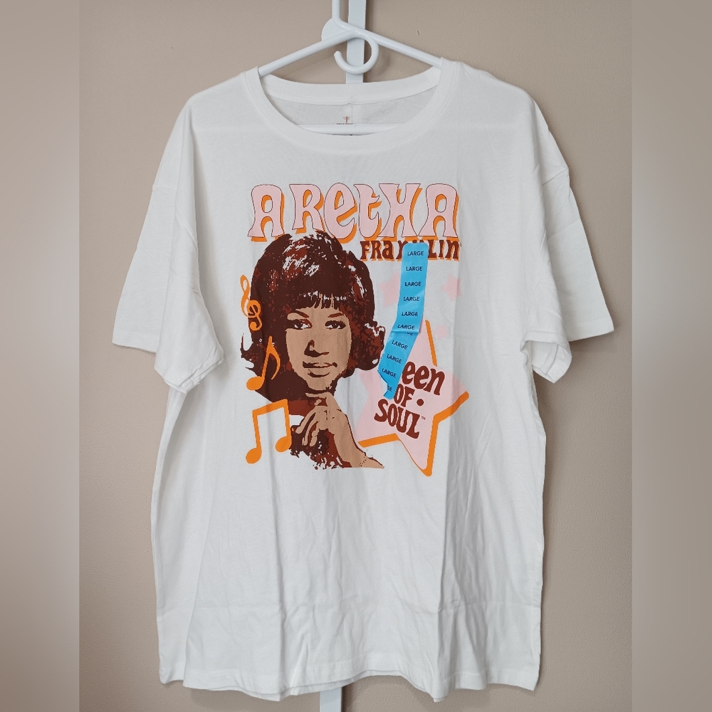Aretha Franklin Unisex (Size L) White Licensed Band Tee (NWT)